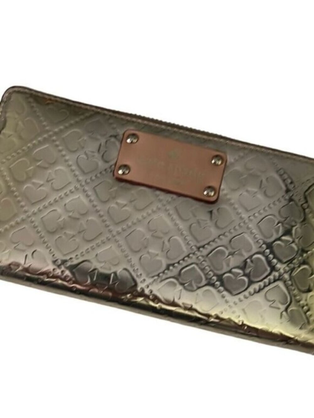 Kate Spade Emerald Avenue Neda Gold Emblem Embossed Zip Around‎ Wallet